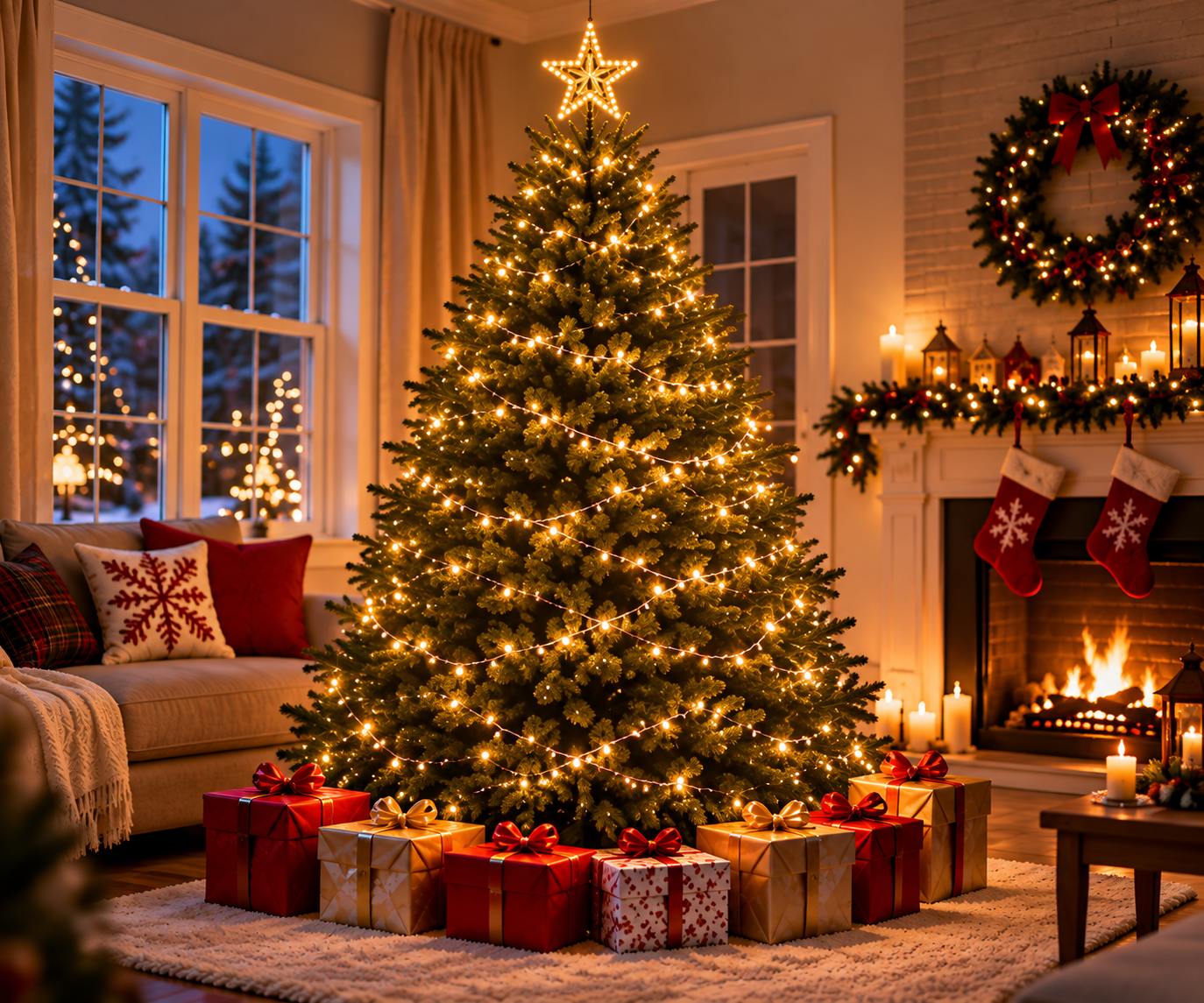 Christmas tree with regular warm white string lights