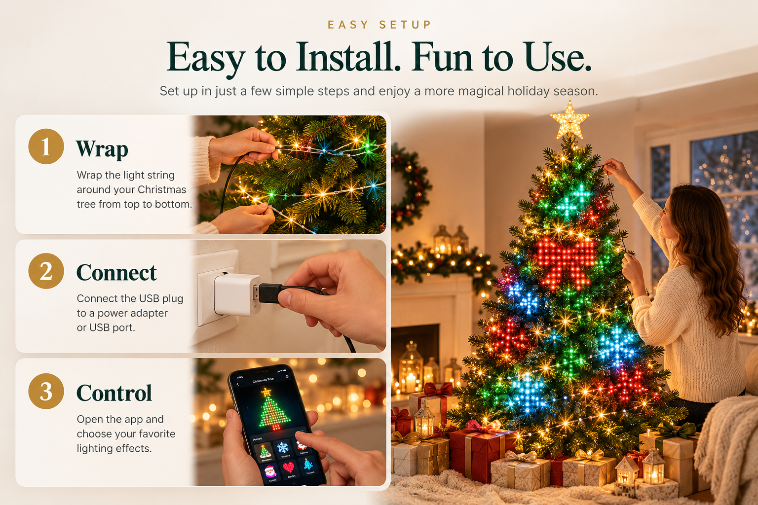 Easy setup guide for smart LED Christmas tree lights