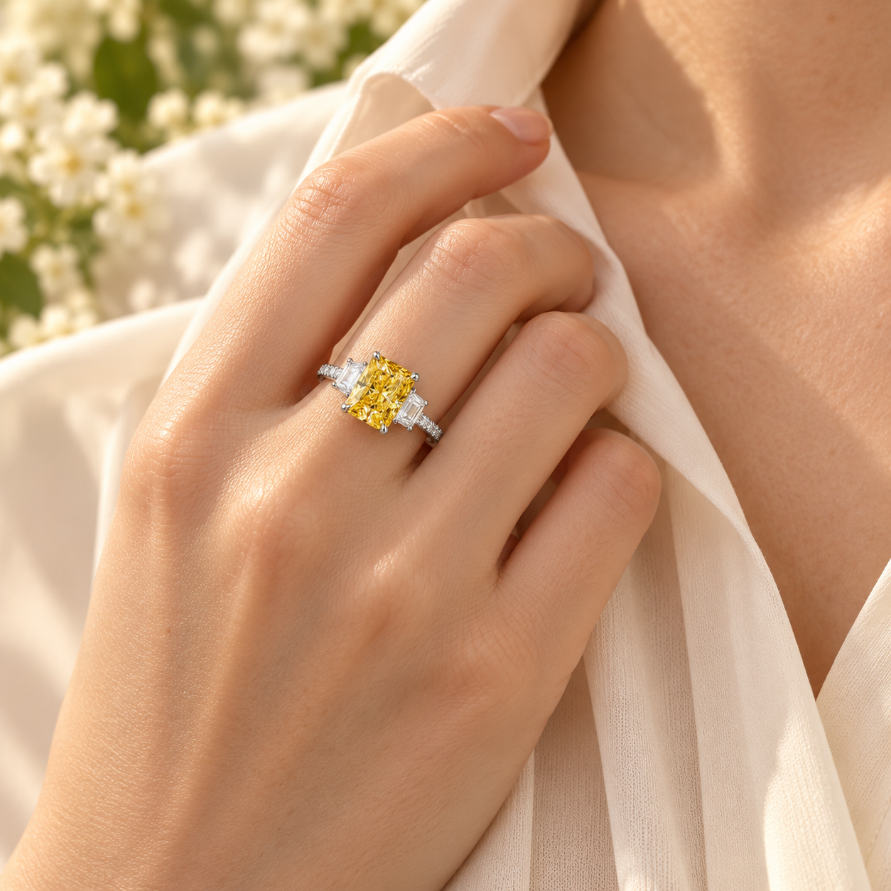 Yellow Radiant Three-Stone Ring - Image 3