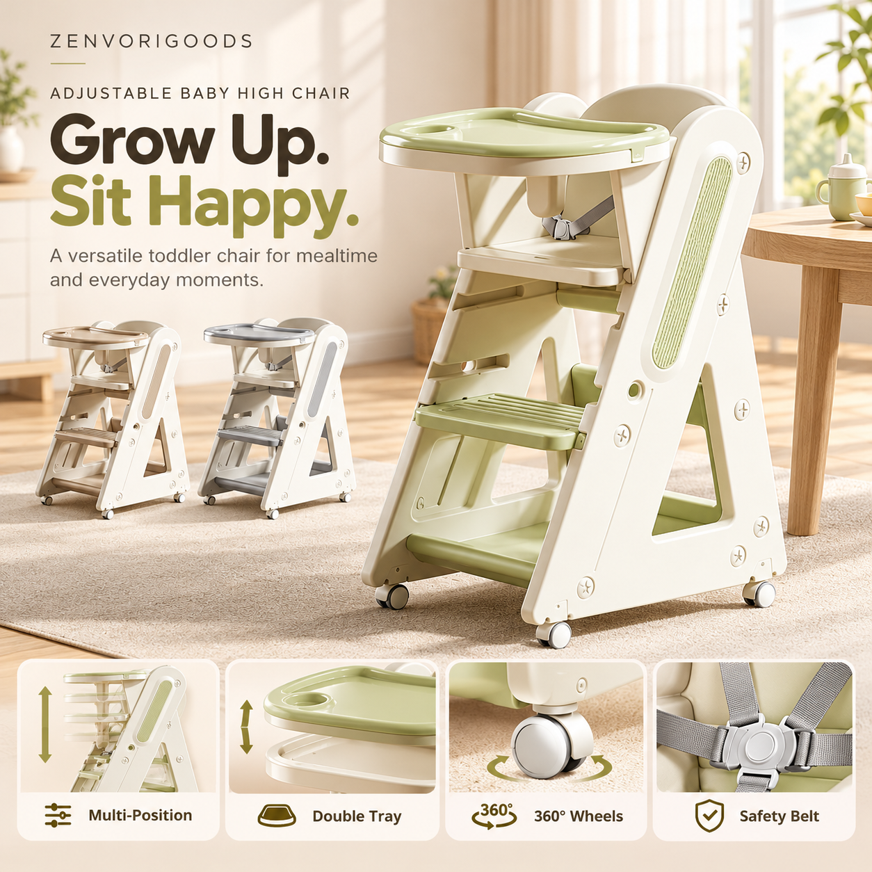 ZENVORIGOODS adjustable baby high chair collection