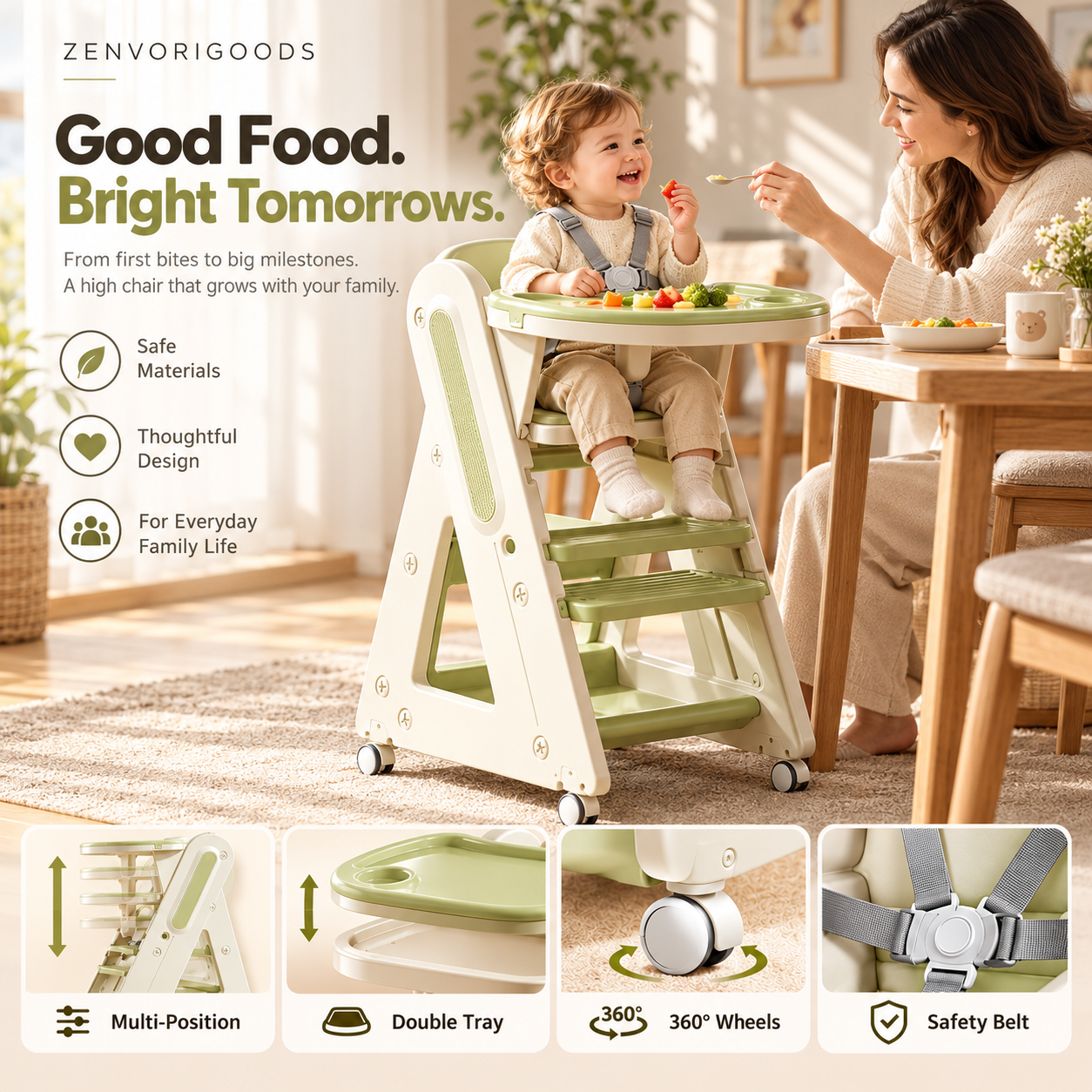 Adjustable baby high chair family dining lifestyle