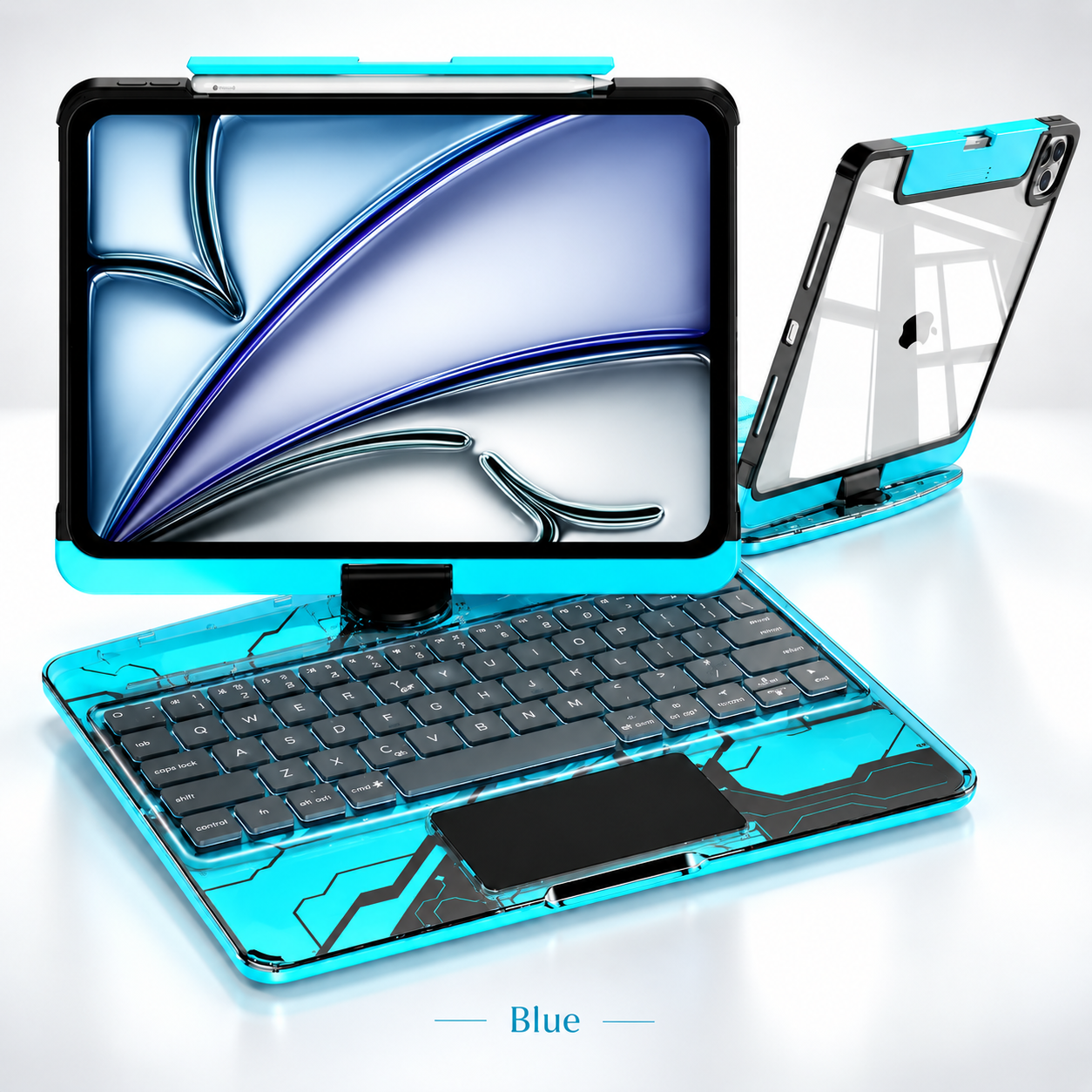 Blue 360 degree rotating keyboard case