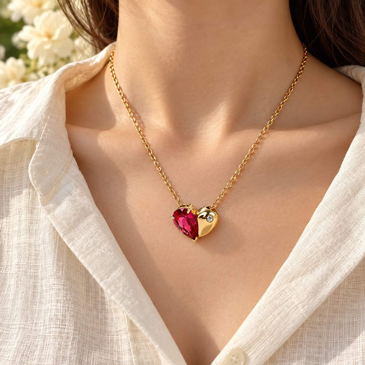 Red & Gold Heart Pendant Necklace - Image 3