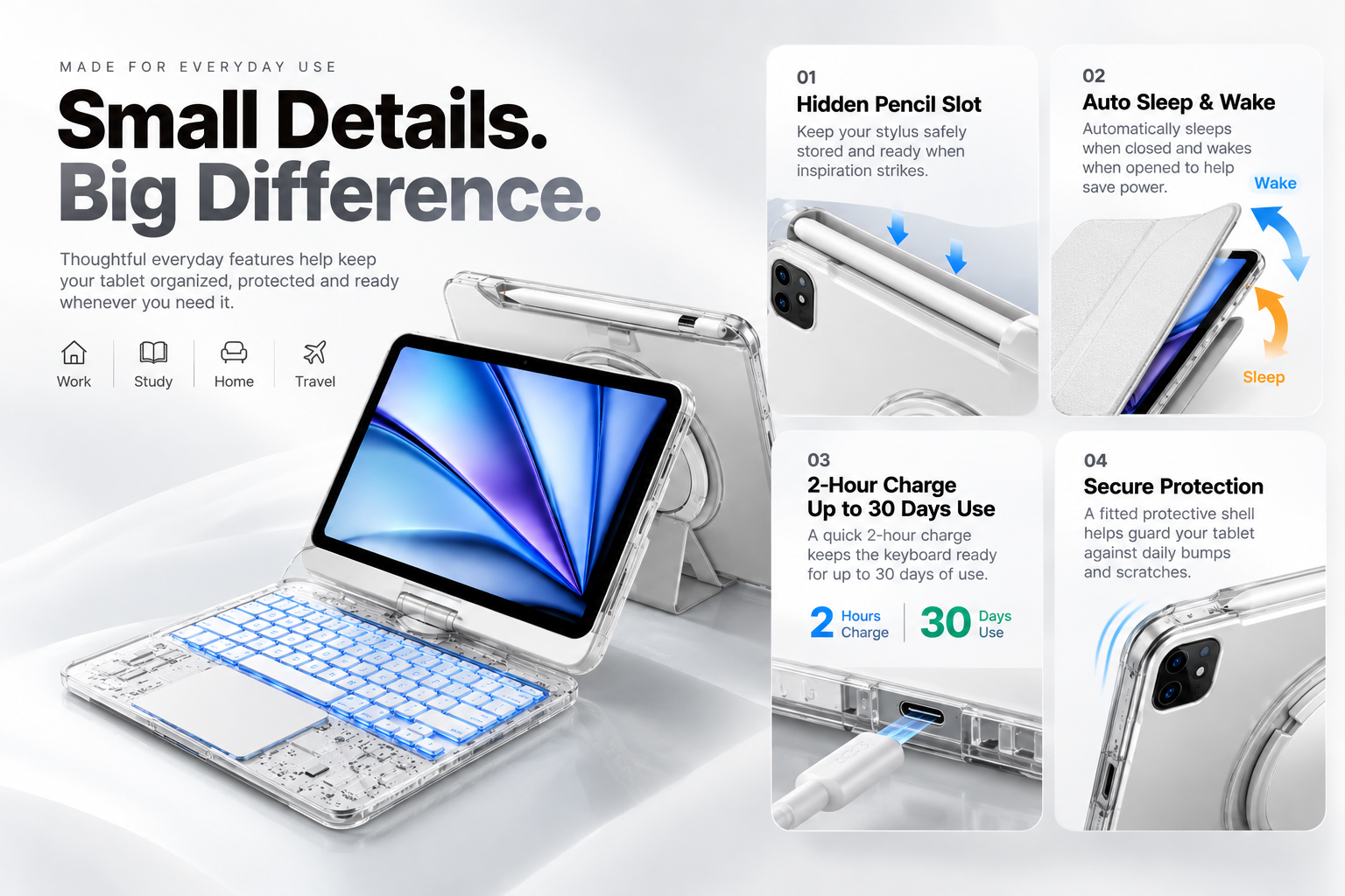 Everyday details of the rotating keyboard case