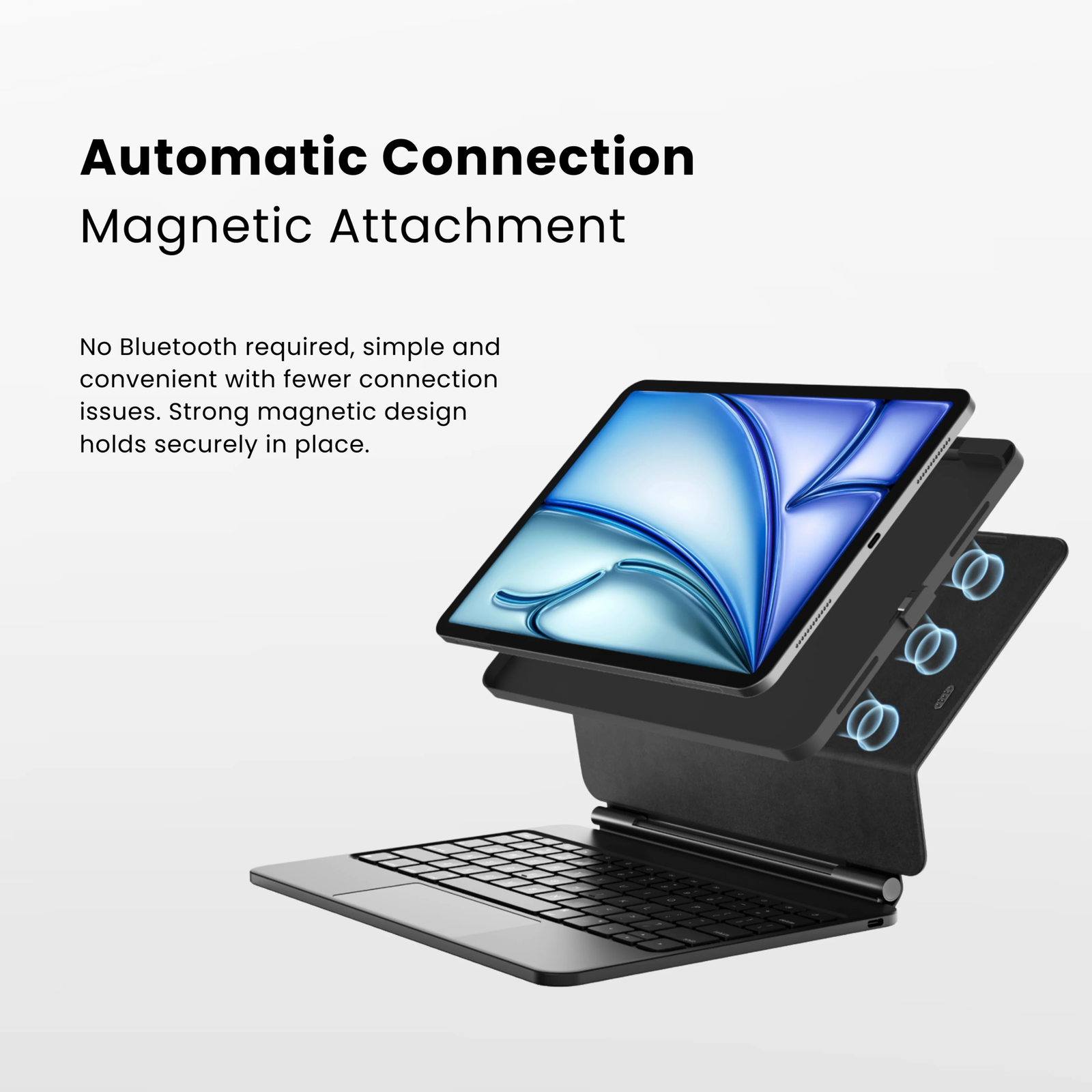 Direct-connect iPad keyboard case with magnetic attachment and keyboard