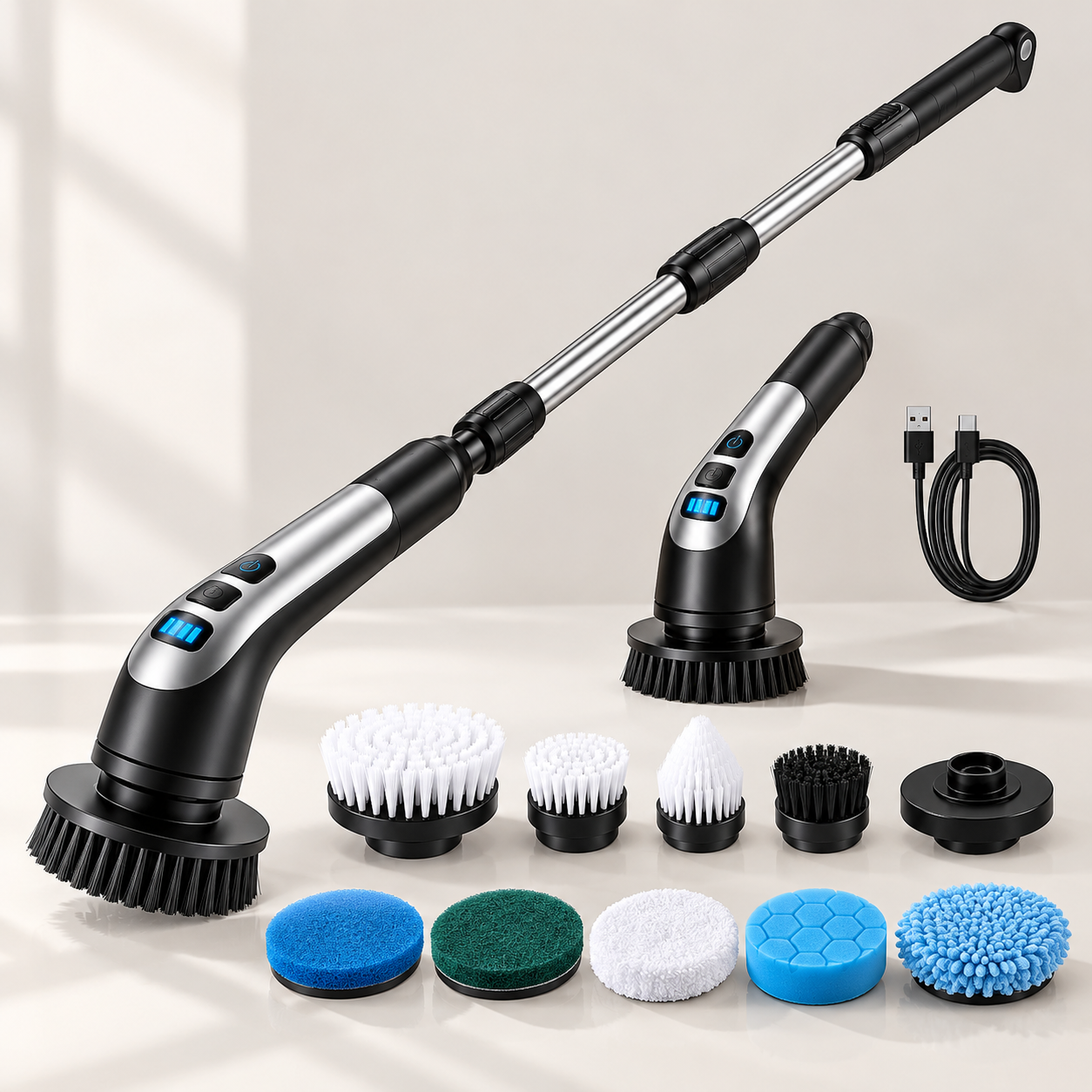 Cordless Electric Spin Scrubber with Extendable Handle - Image 2