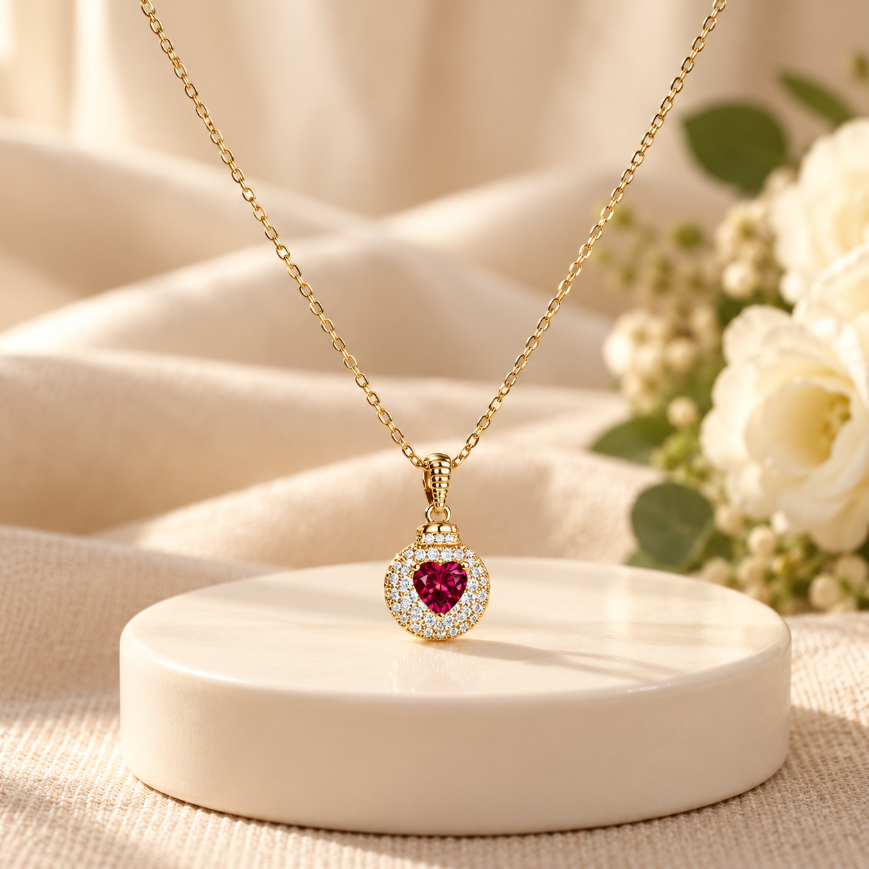 Red Heart Halo Pendant Necklace - Image 4