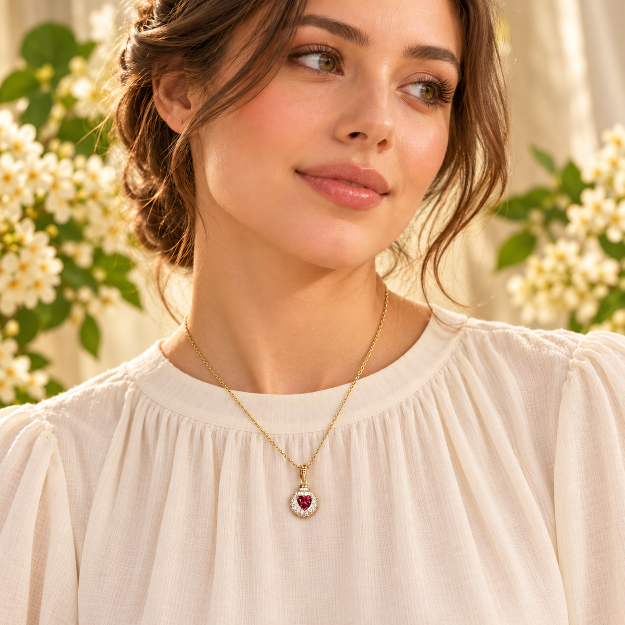 Red Heart Halo Pendant Necklace - Image 2