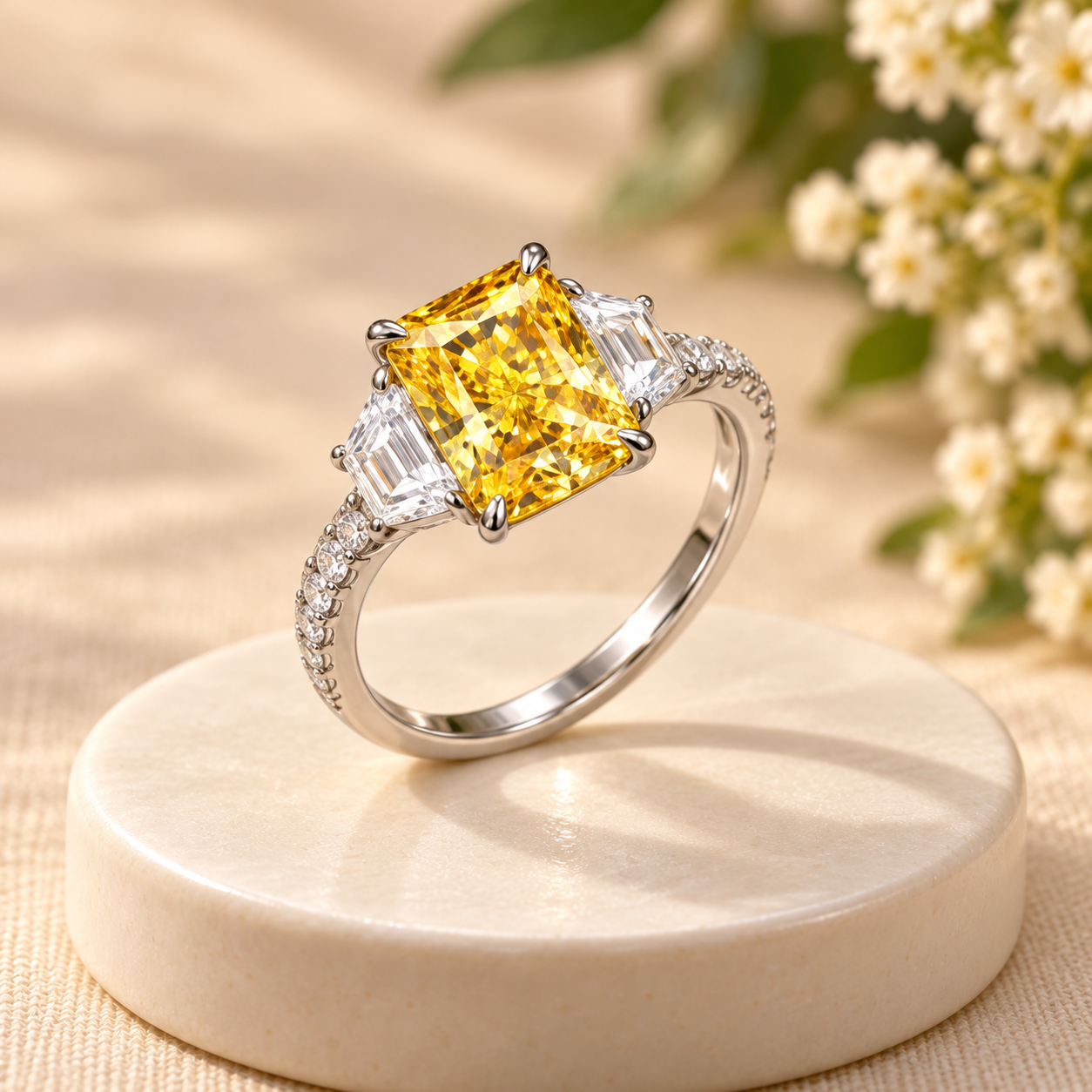 Yellow Radiant Three-Stone Ring - Image 4