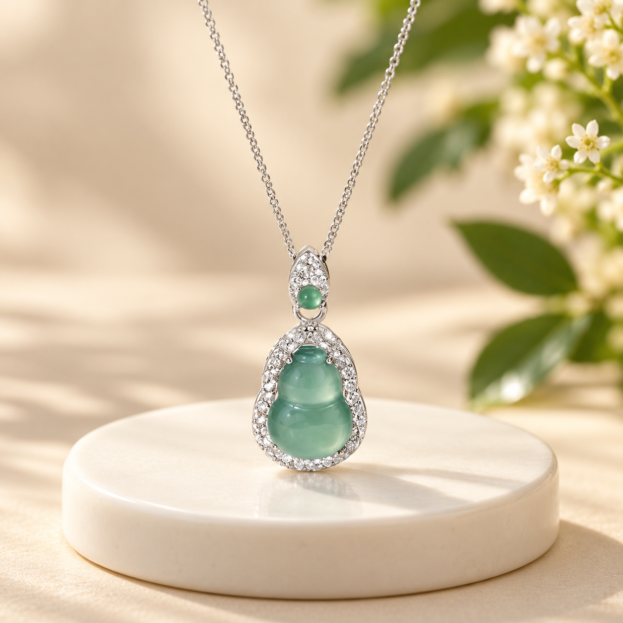 Green Gourd Halo Pendant Necklace - Image 4