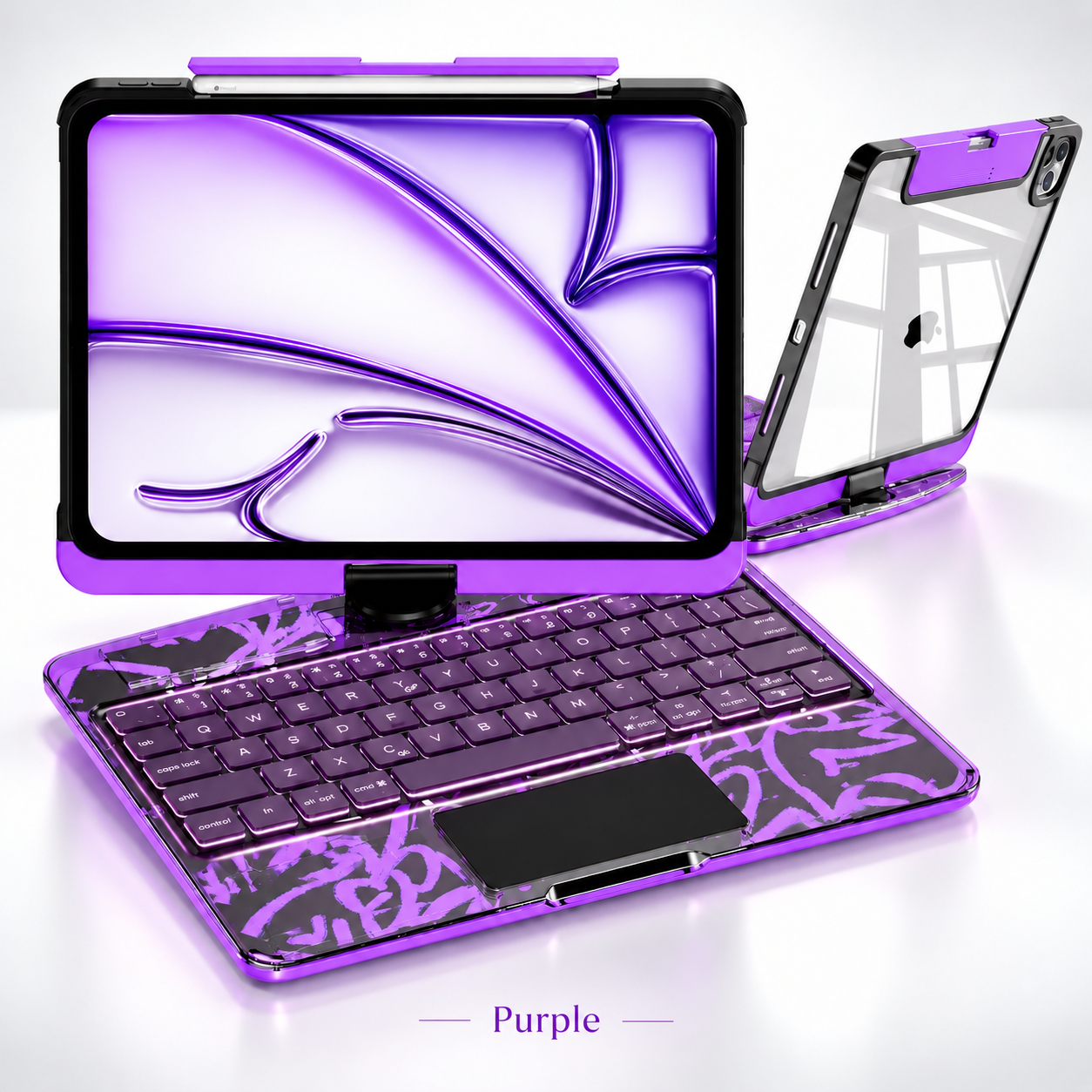 Purple 360 degree rotating keyboard case
