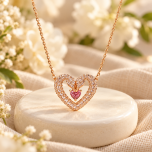 Pink Heart Openwork Pendant Necklace
