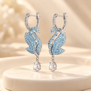 Blue Crystal Swan Drop Earrings