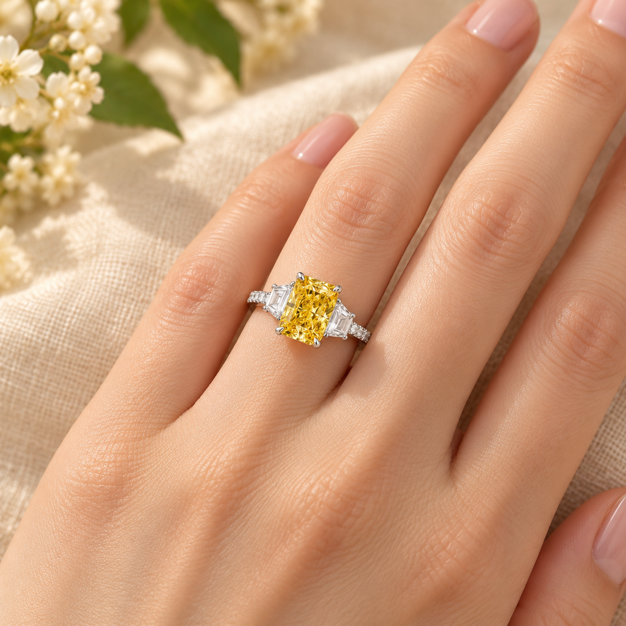 Yellow Radiant Three-Stone Ring - Image 2