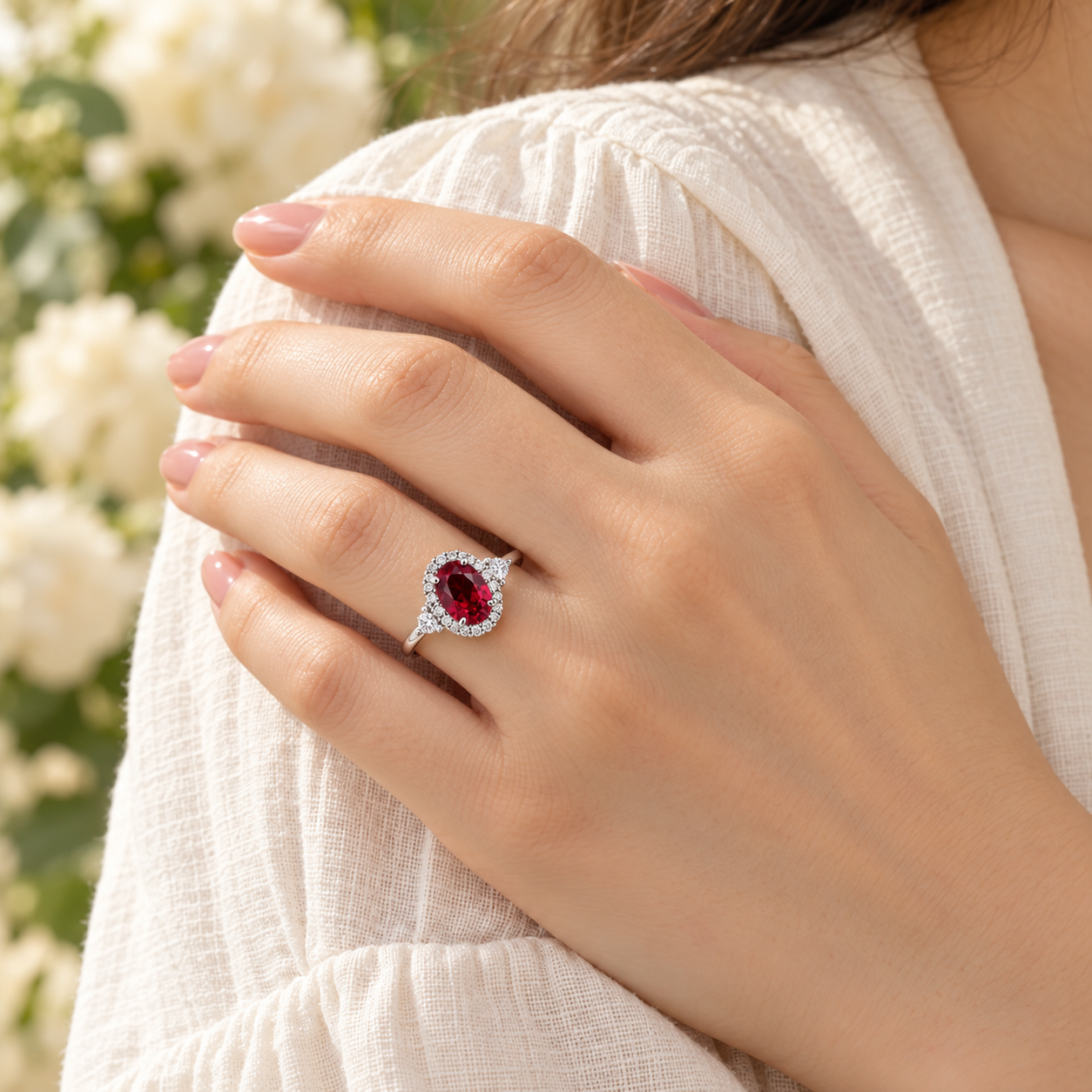 Red Oval Halo Ring - Image 3