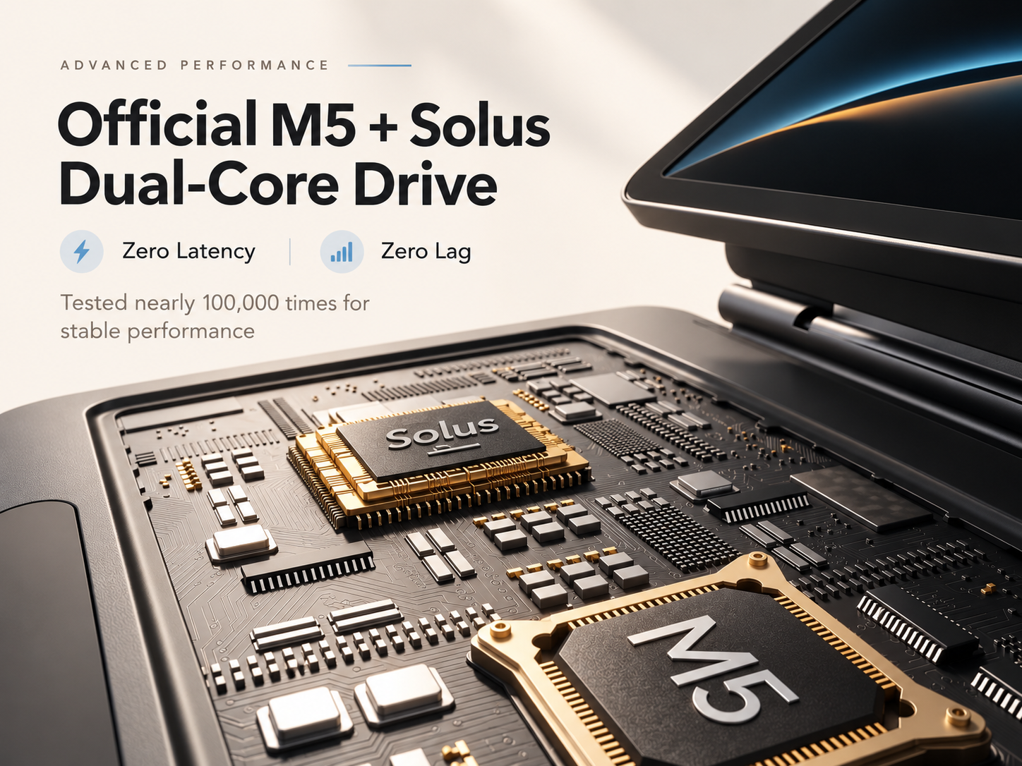 M5 and Solus dual-core drive inside the iPad keyboard case