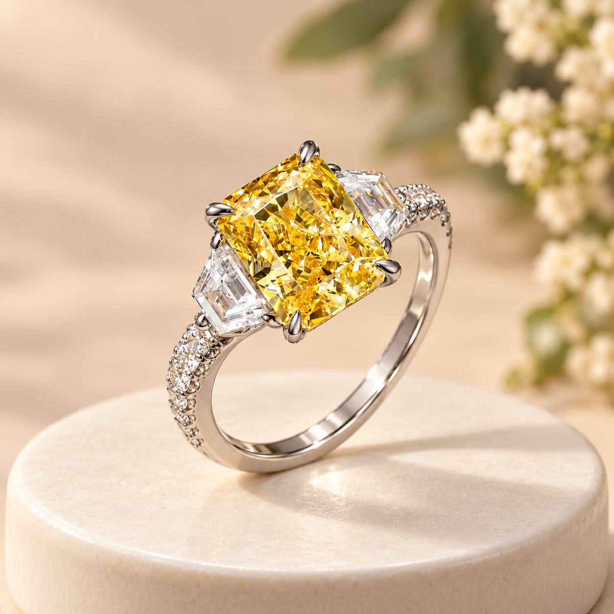 Yellow Radiant Three-Stone Ring