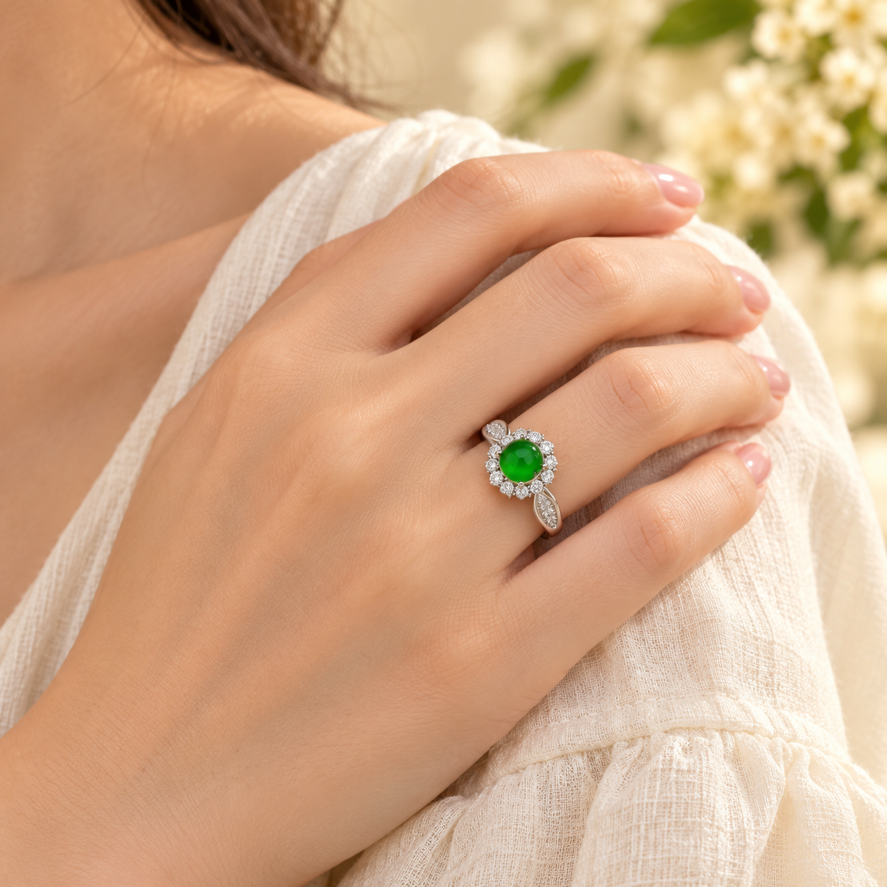 Green Round Halo Adjustable Ring - Image 3