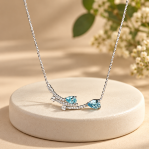 Aqua Blue Pear Duo Necklace