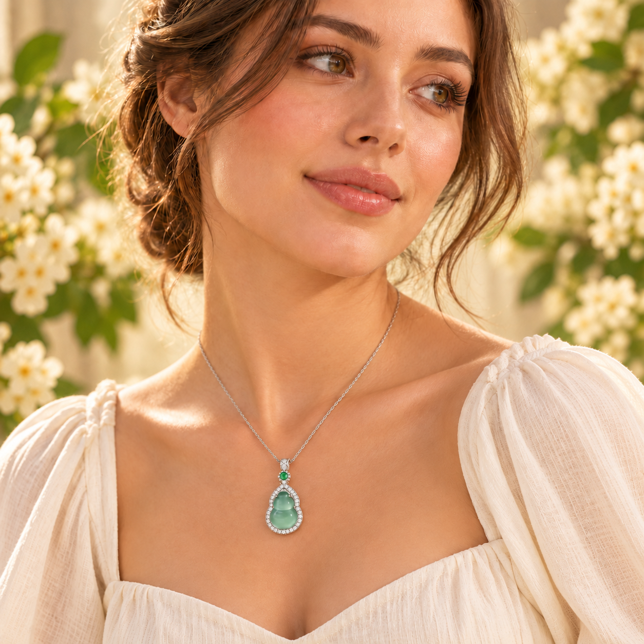 Green Gourd Halo Pendant Necklace - Image 2