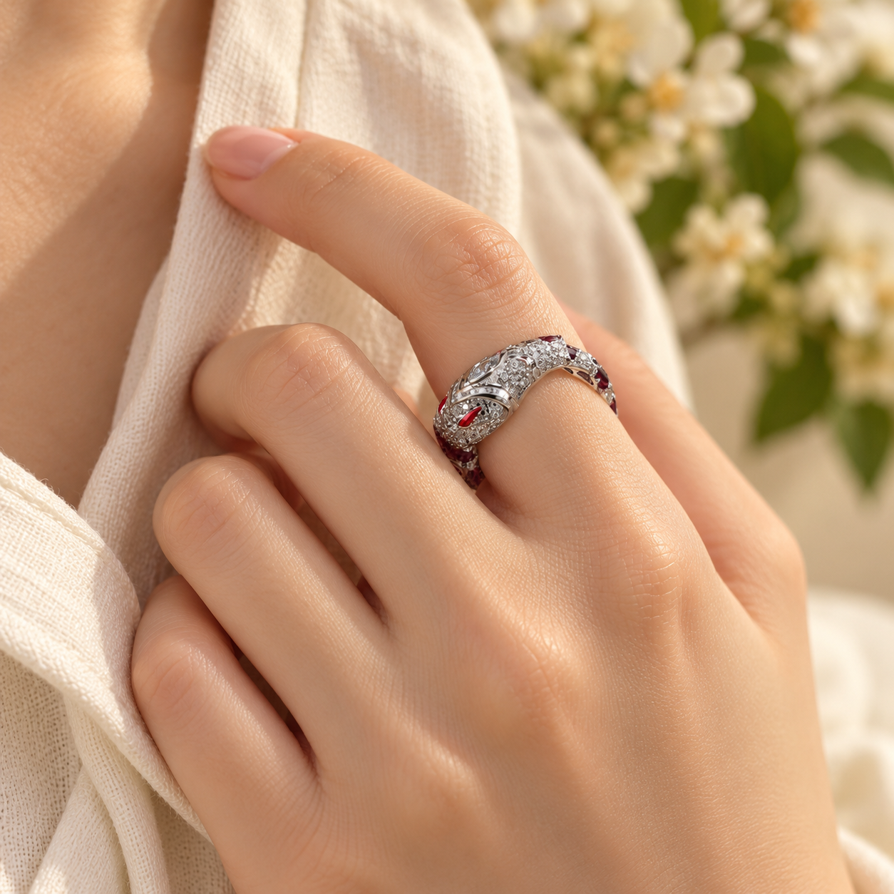 Silver-Tone Pavé Snake Ring - Image 3