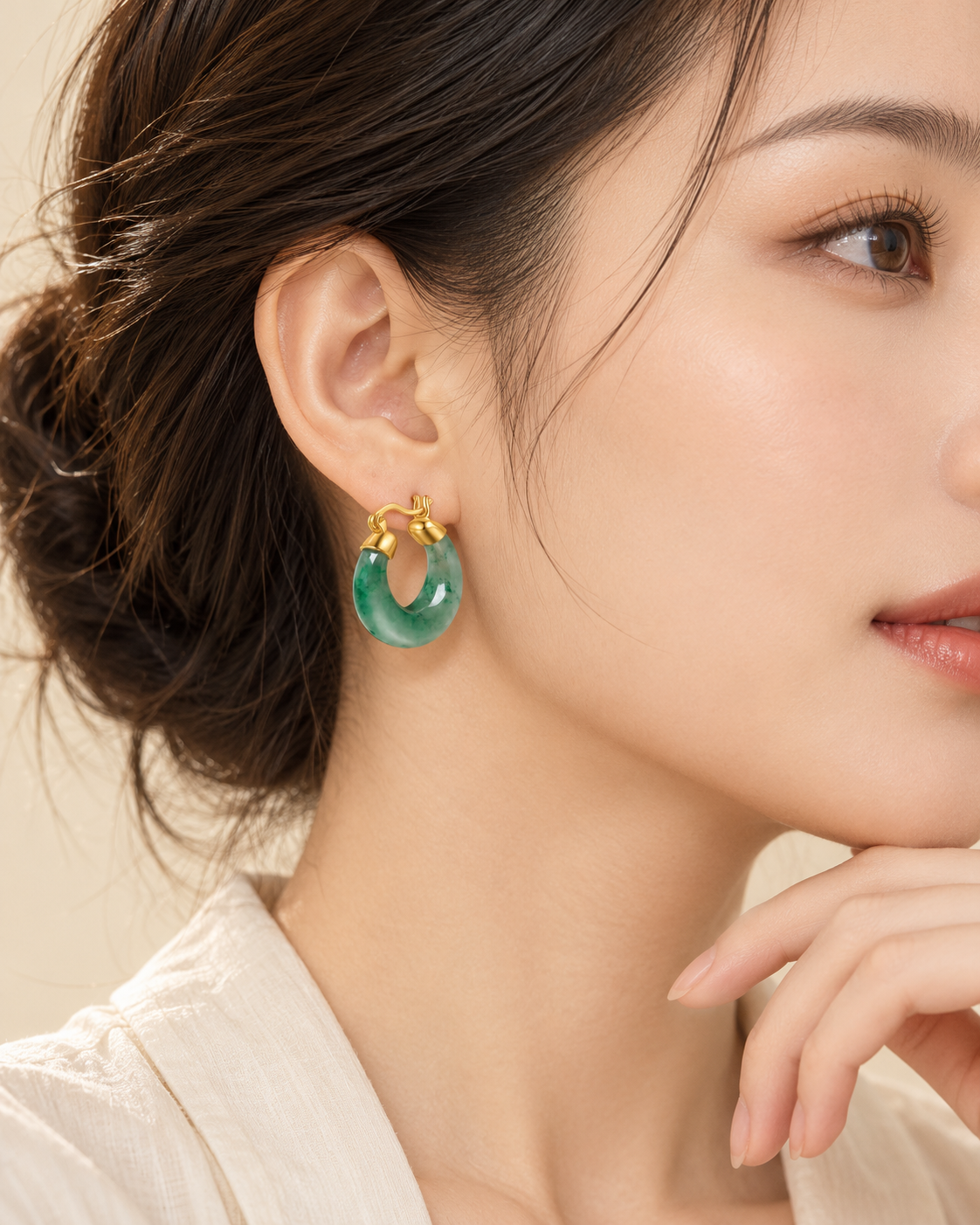 Green Jade U-Shaped Drop Earrings - Image 2