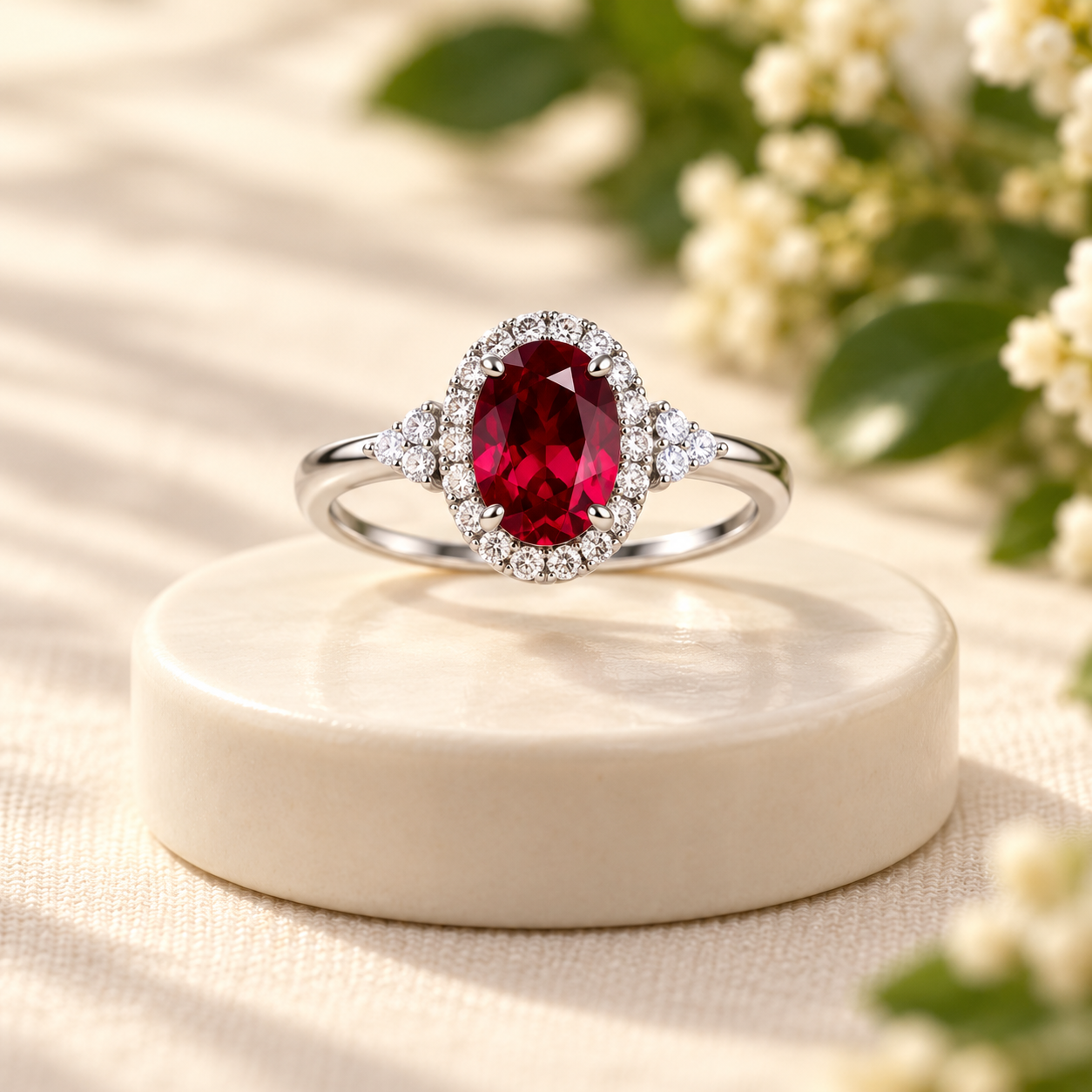 Red Oval Halo Ring - Image 4
