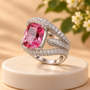 Pink Cushion Crossover Ring