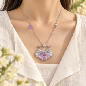 Lavender Floral Scroll Pendant Necklace