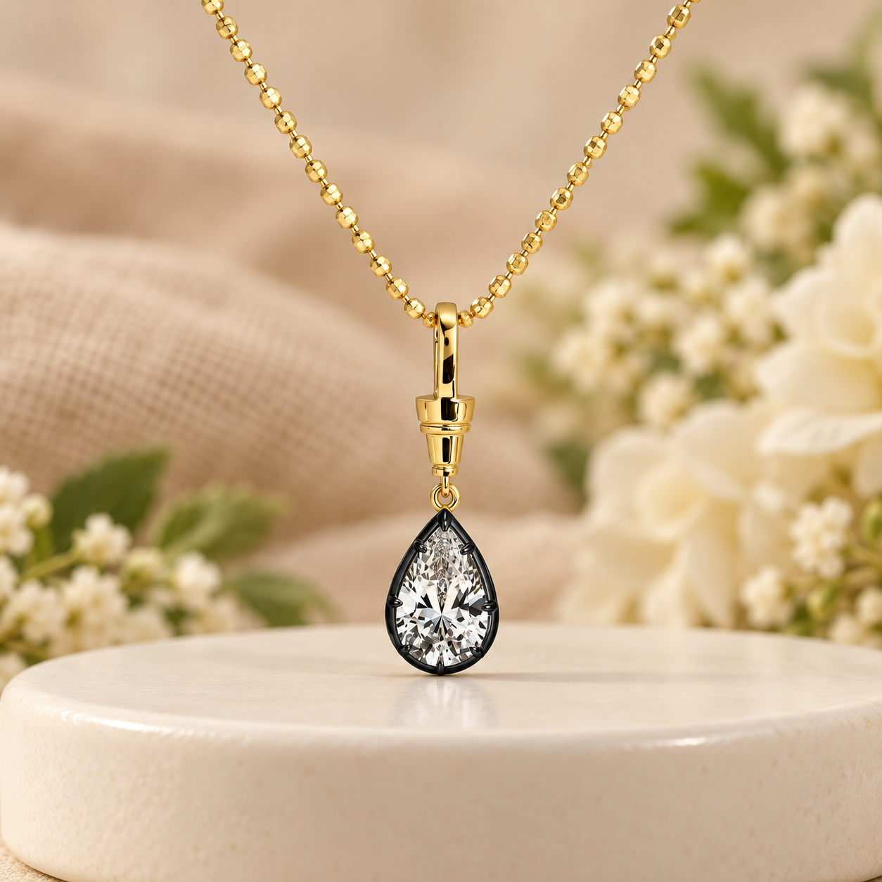 Black-Set Teardrop Pendant Necklace