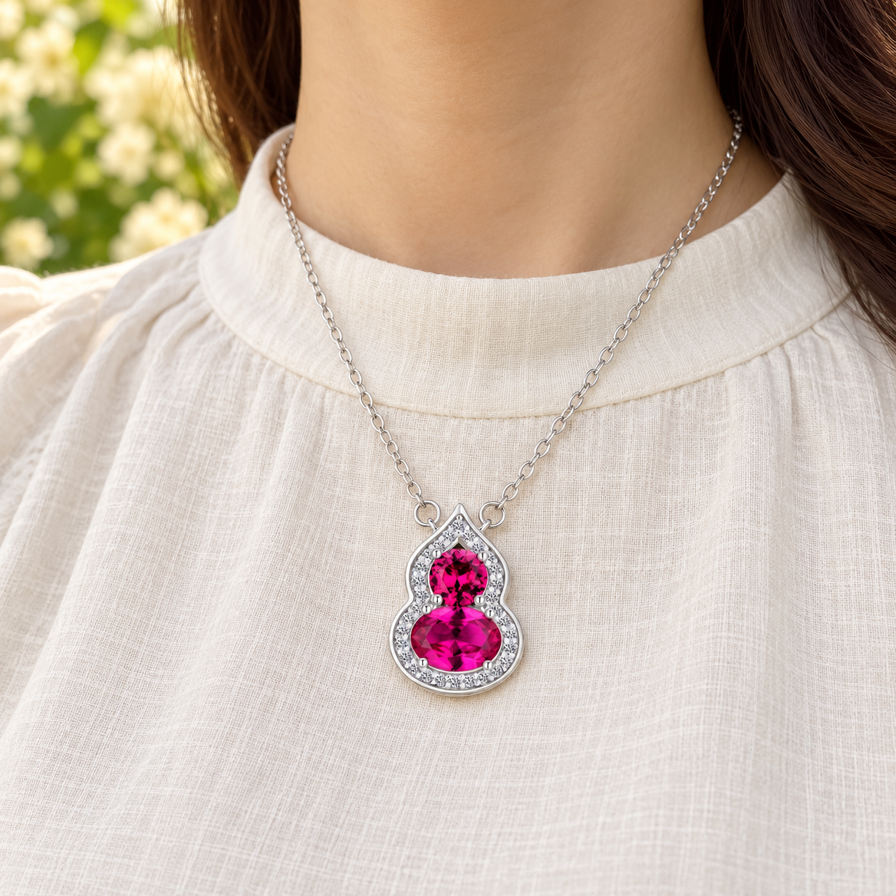 Fuchsia Gourd Halo Pendant Necklace - Image 3