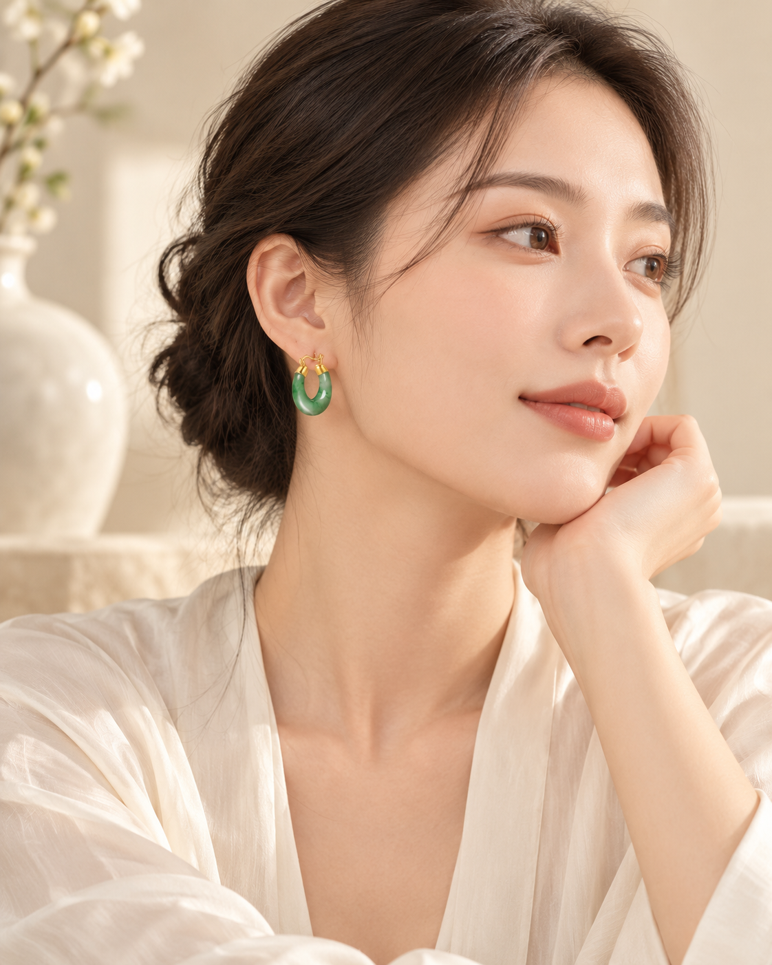 Green Jade U-Shaped Drop Earrings - Image 3