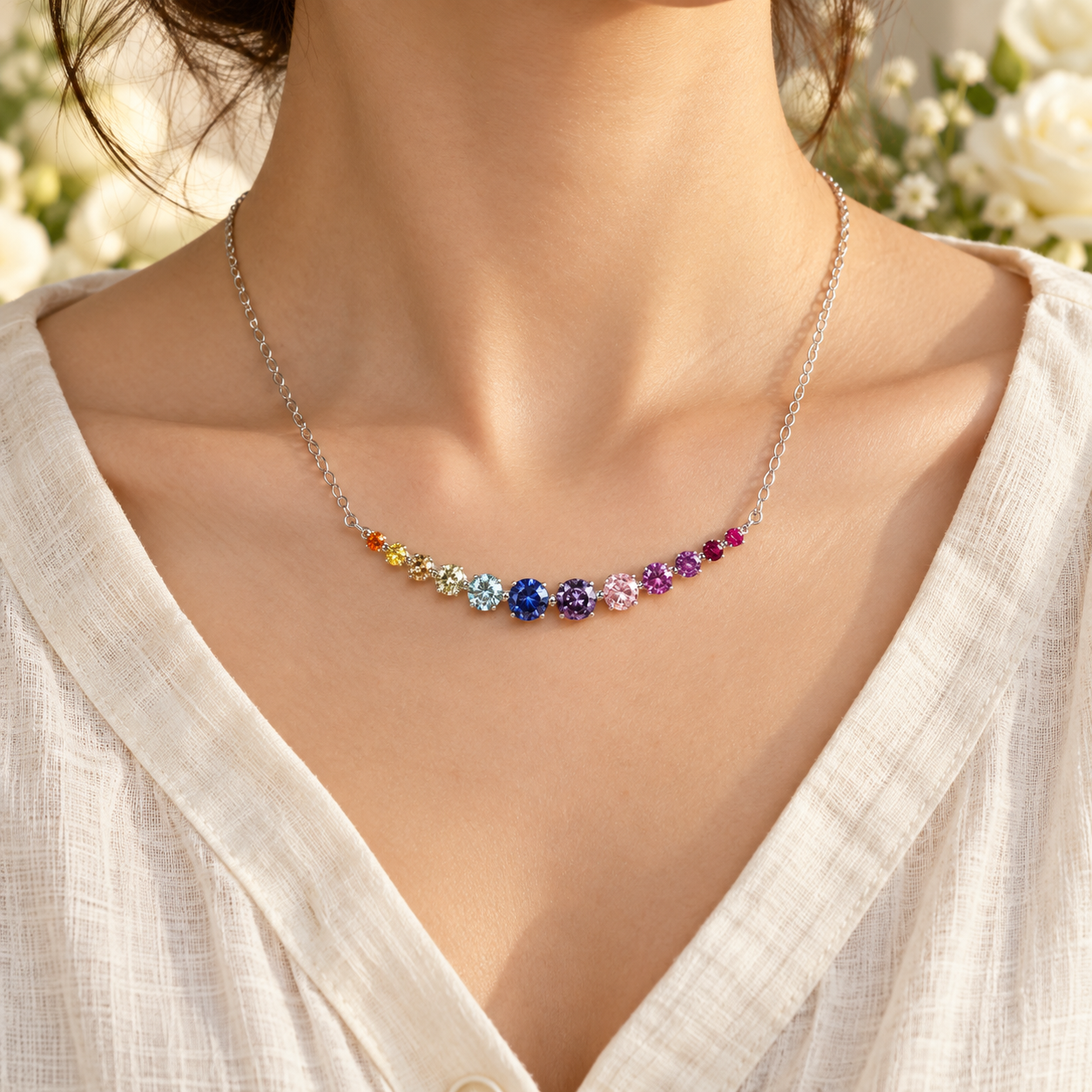 Rainbow Graduated Stone Necklace - Image 3