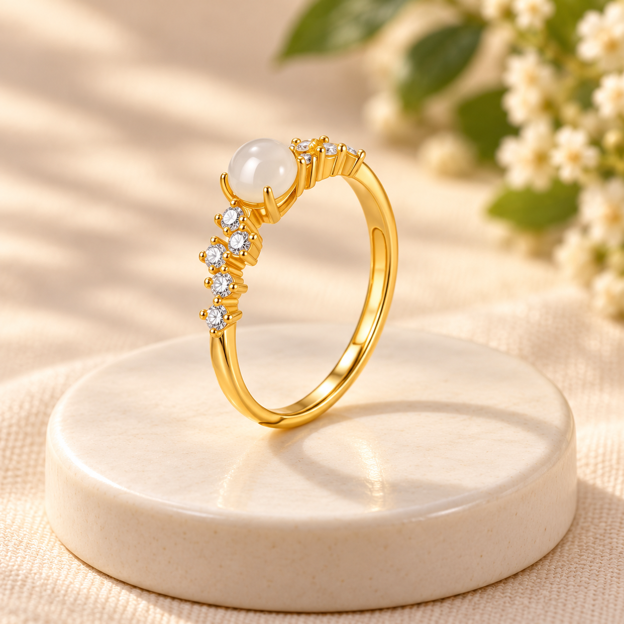 White Cabochon Adjustable Ring - Image 4