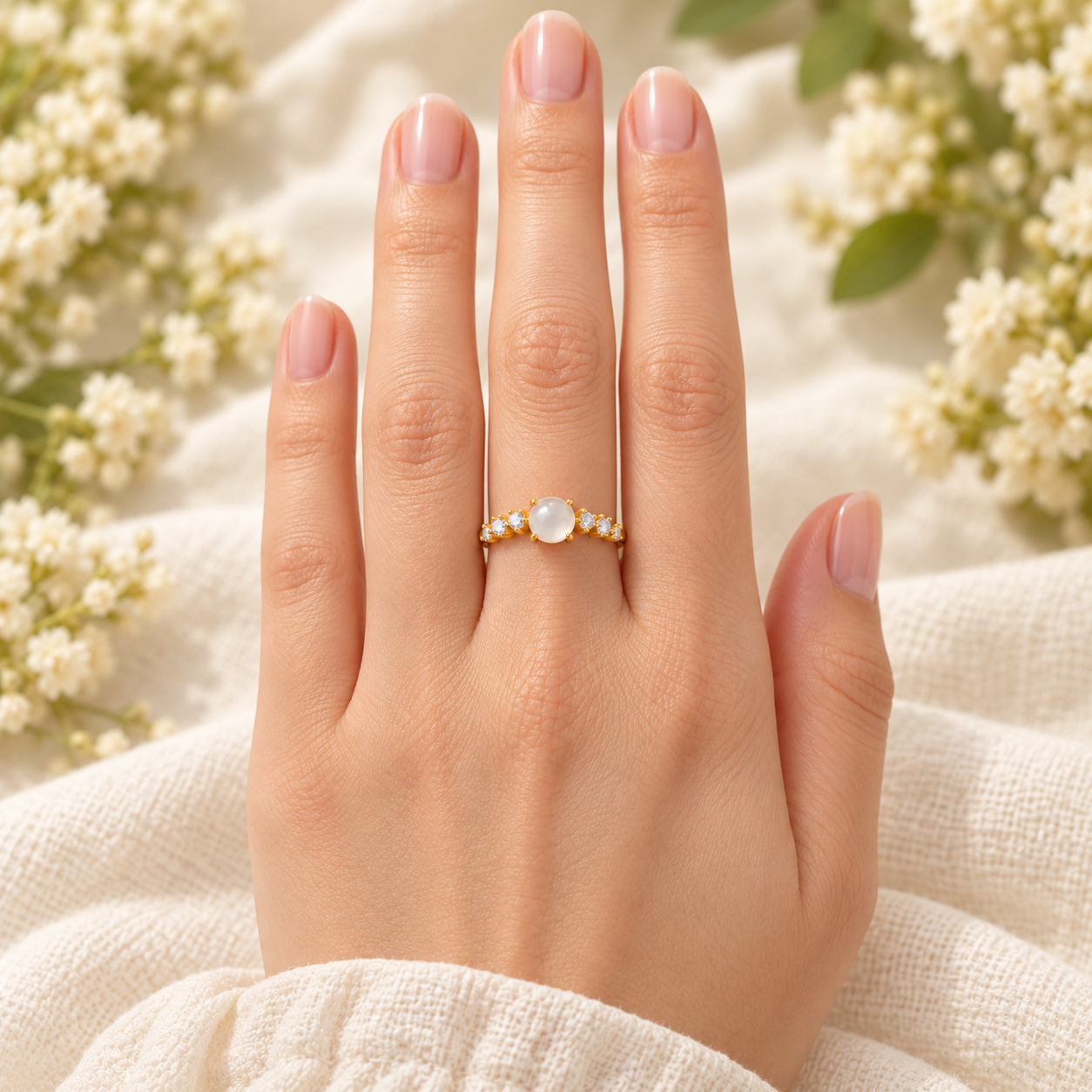White Cabochon Adjustable Ring - Image 3