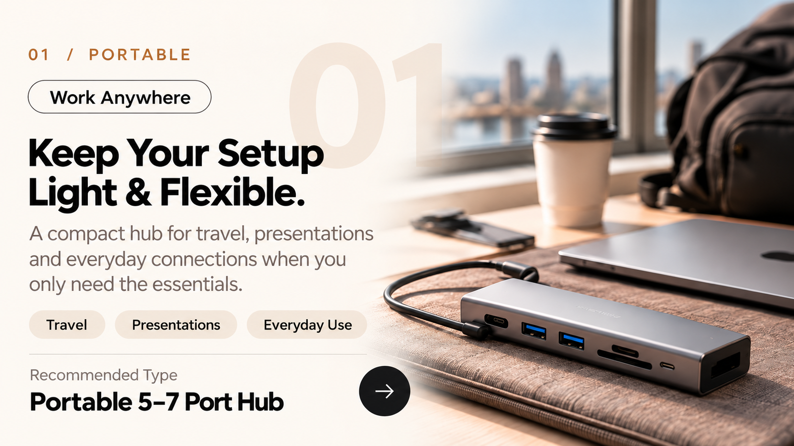 Compact USB-C hub in an everyday workspace