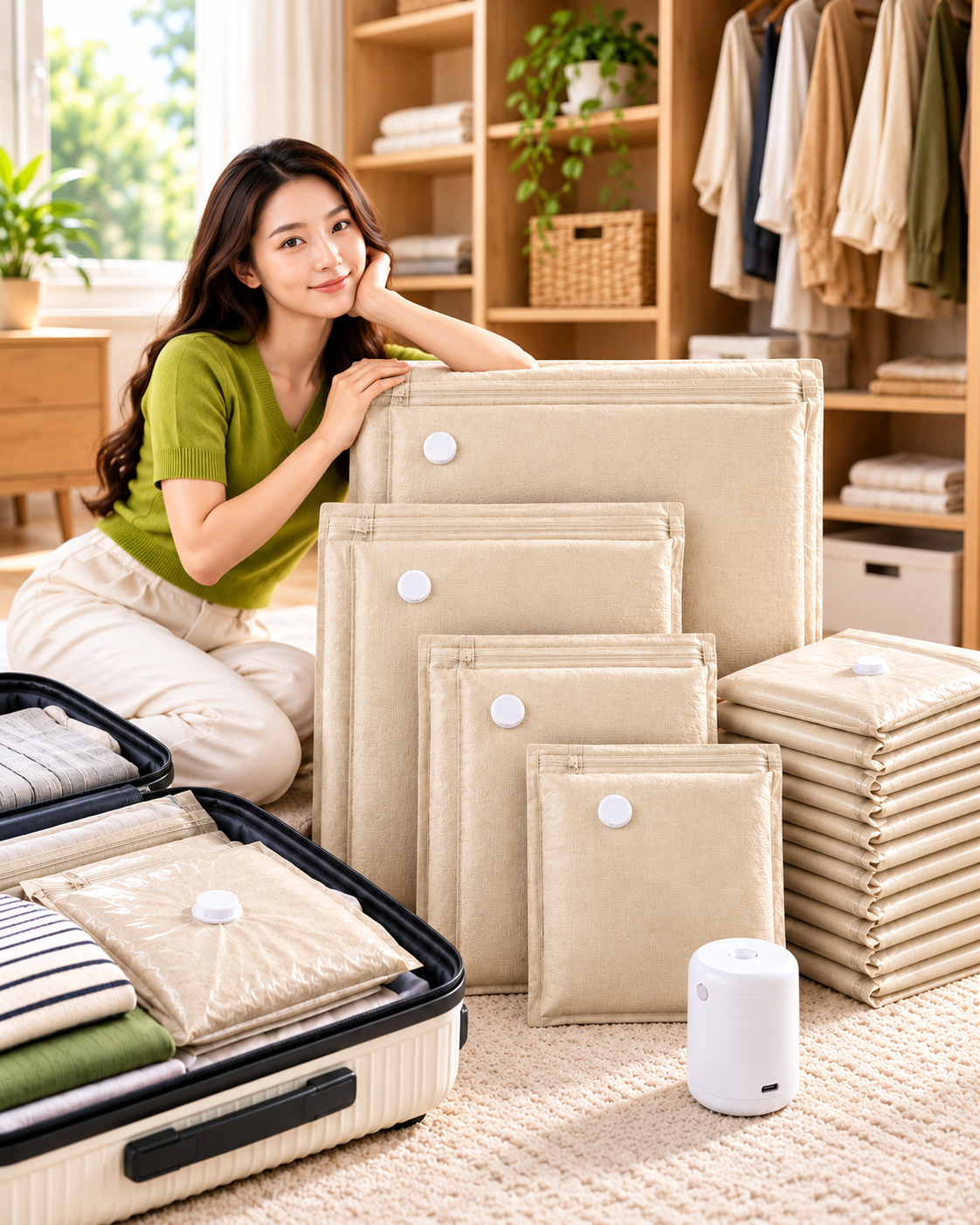 Reusable Vacuum Storage Bags with Portable Electric Pump