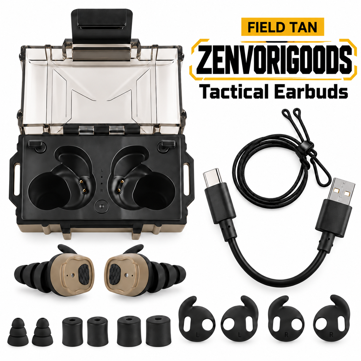 Field Tan ZENVORIGOODS tactical earbuds