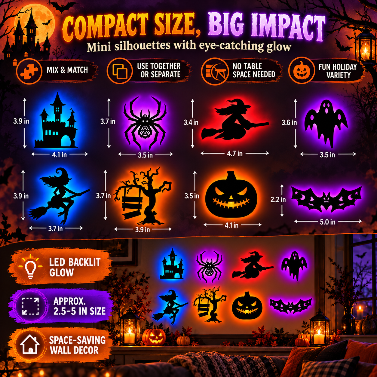 Halloween LED Wall Stickers – 8 Pack Glow Decorations - Image 7