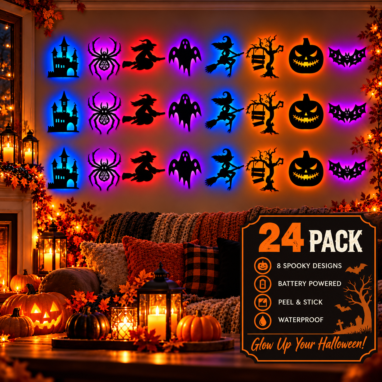 Halloween LED Wall Stickers – 8 Pack Glow Decorations - Image 6