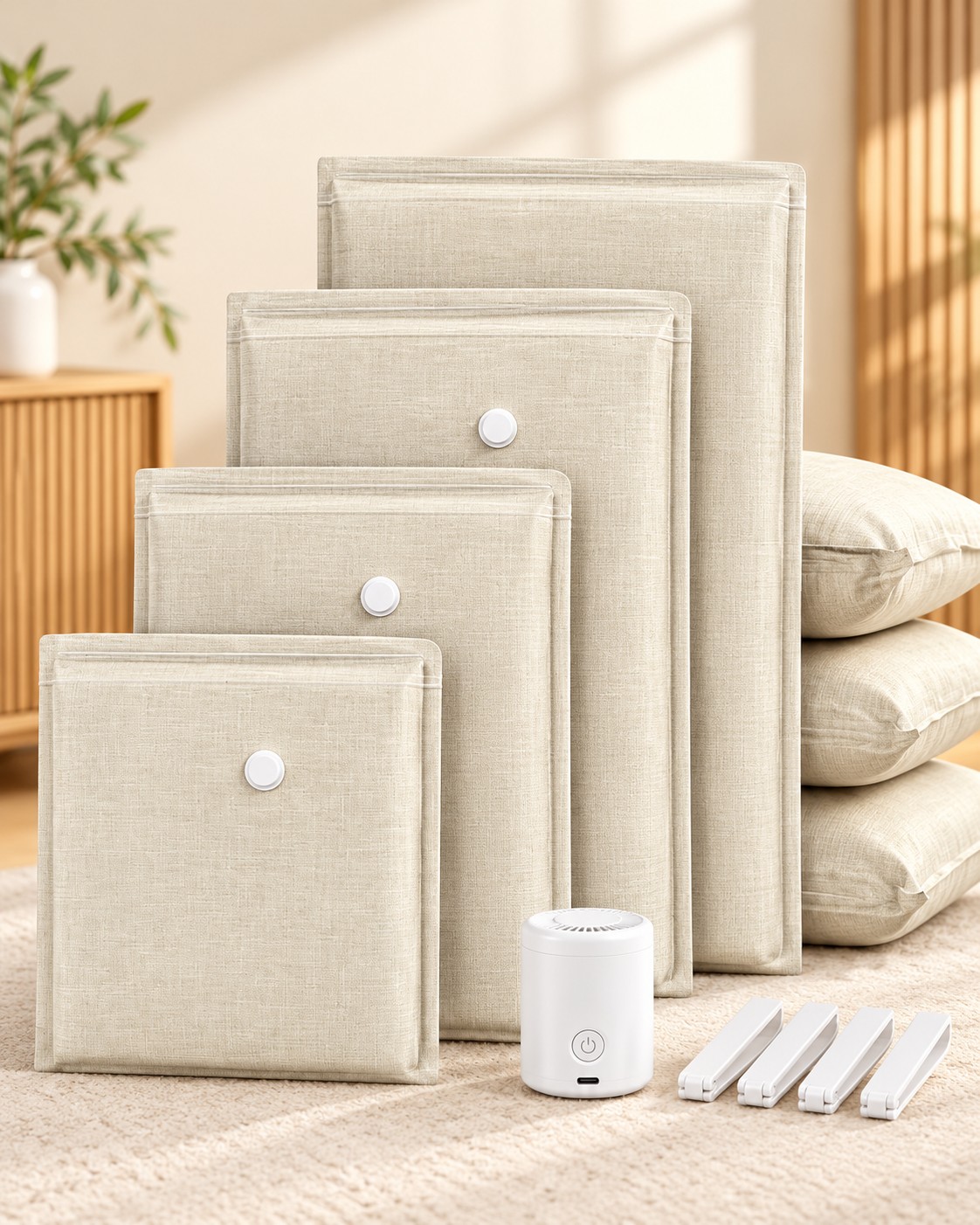 Reusable Vacuum Storage Bags with Portable Electric Pump