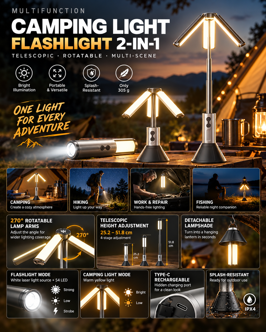 Camping Light Flashlight 2 in 1