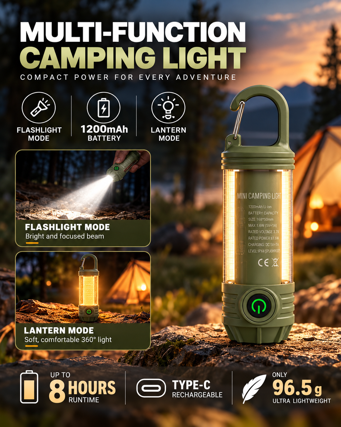 Mini Camping Light Army Green