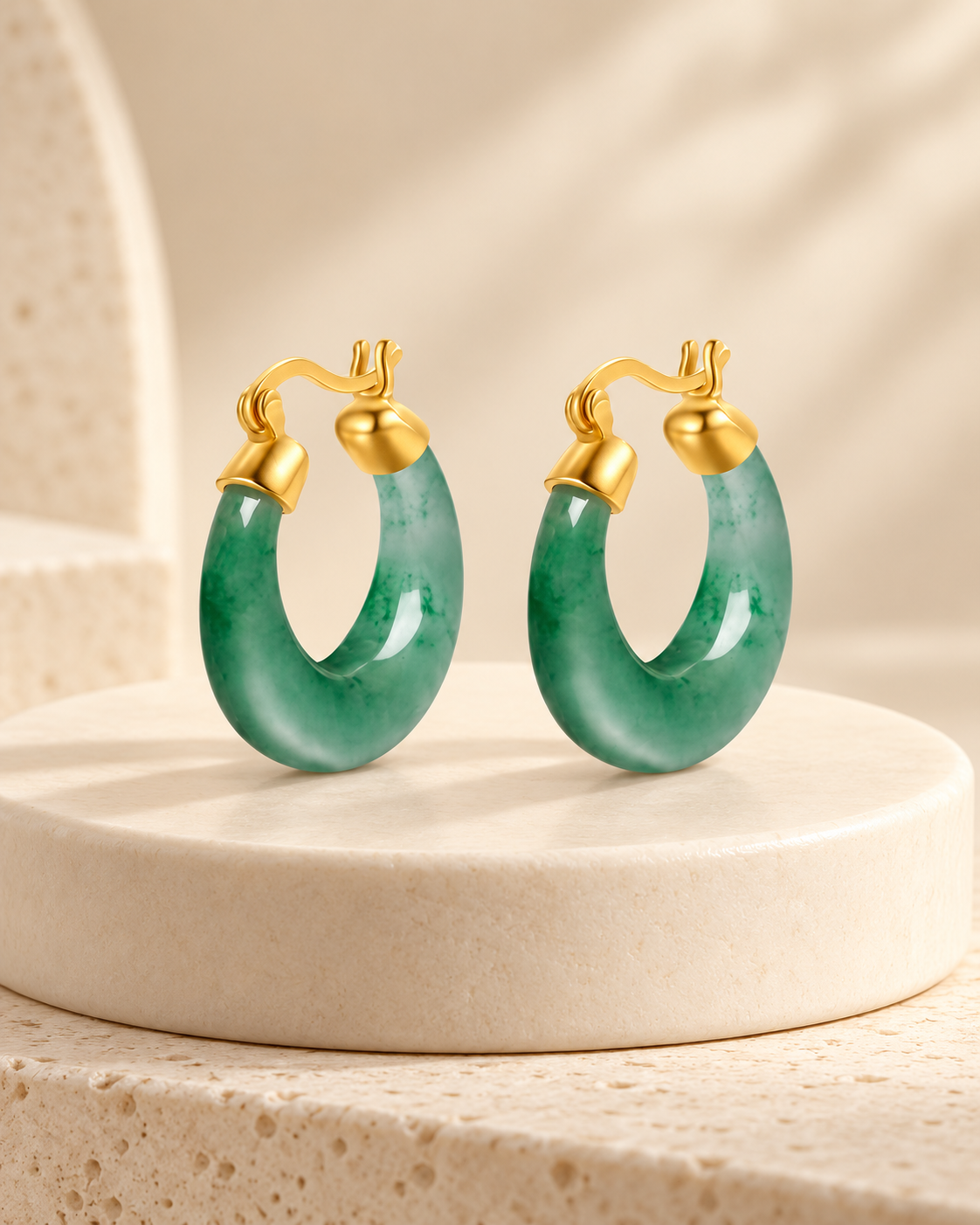 Green Jade U-Shaped Drop Earrings