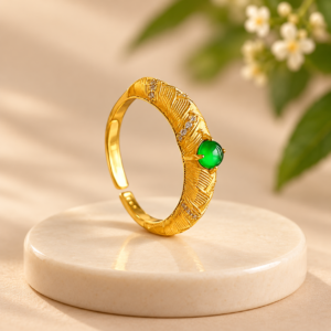 Green Cabochon Textured Adjustable Ring