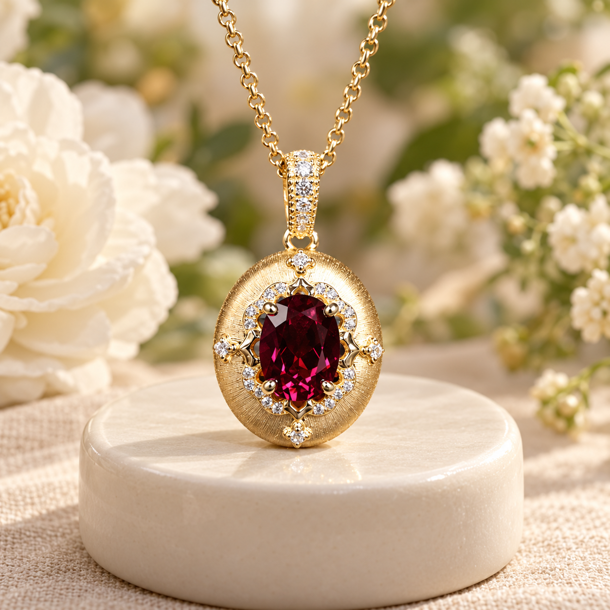 Burgundy Oval Medallion Pendant Necklace