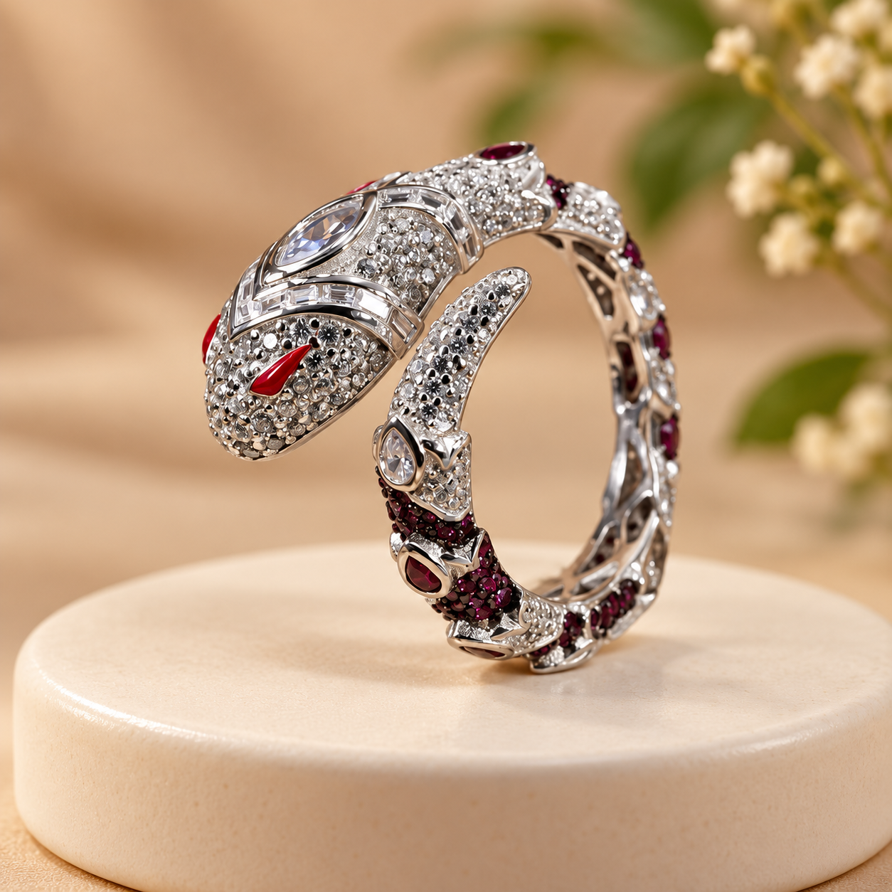 Silver-Tone Pavé Snake Ring