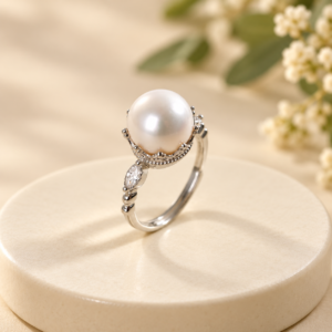 White Pearl Crown Adjustable Ring