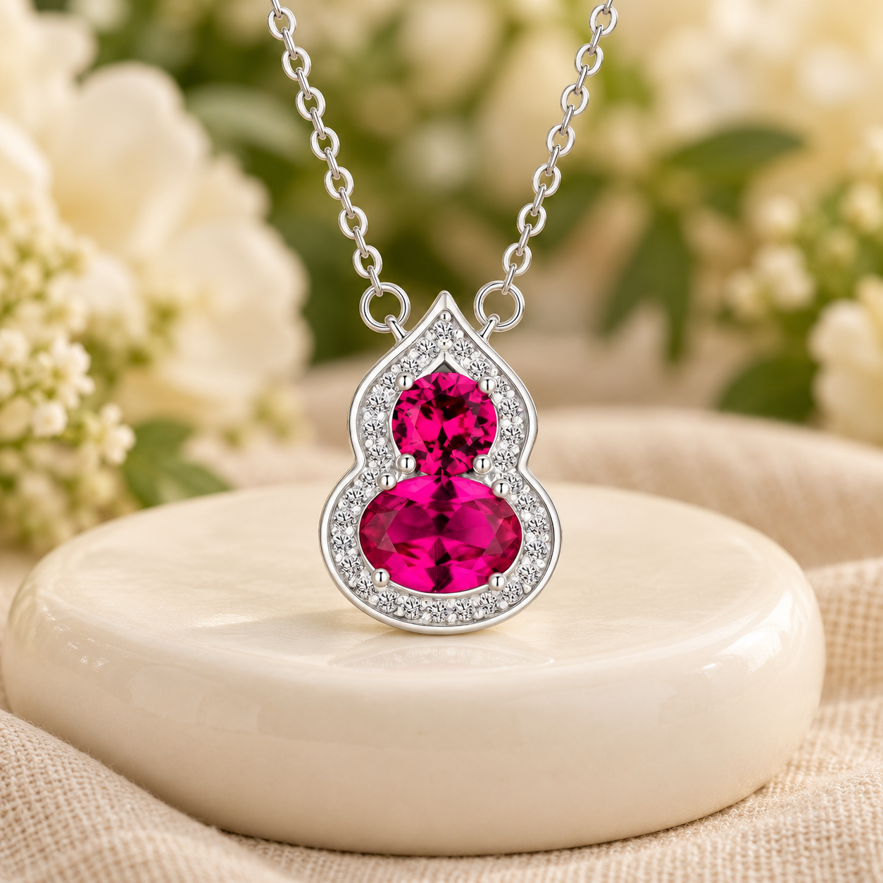 Fuchsia Gourd Halo Pendant Necklace