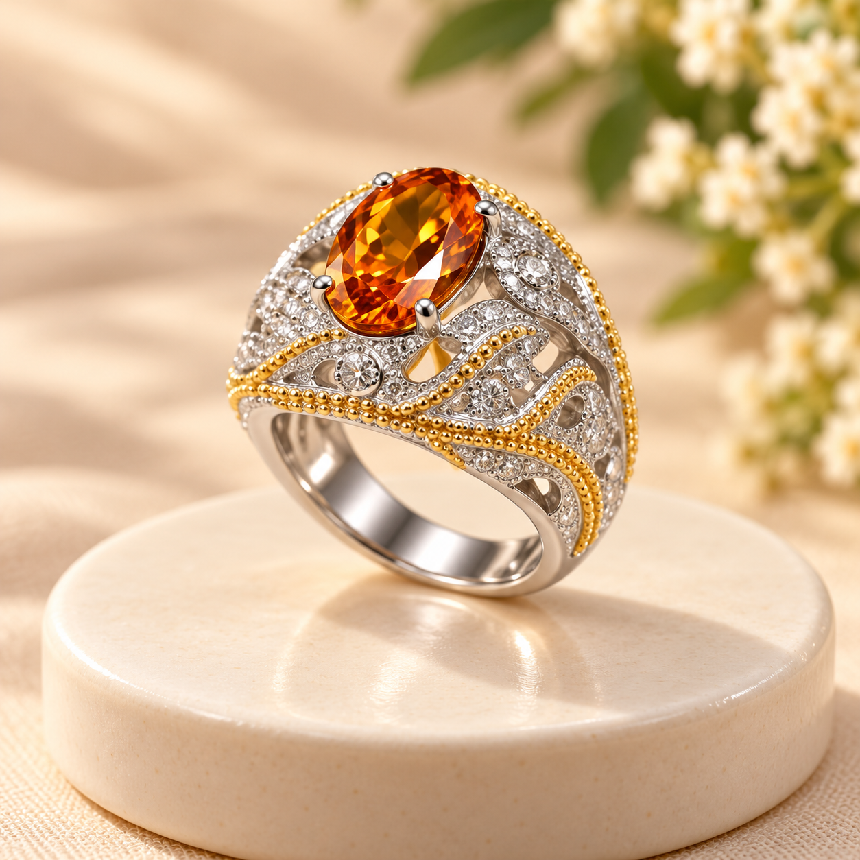 Orange Oval Scrollwork Ring - Image 4